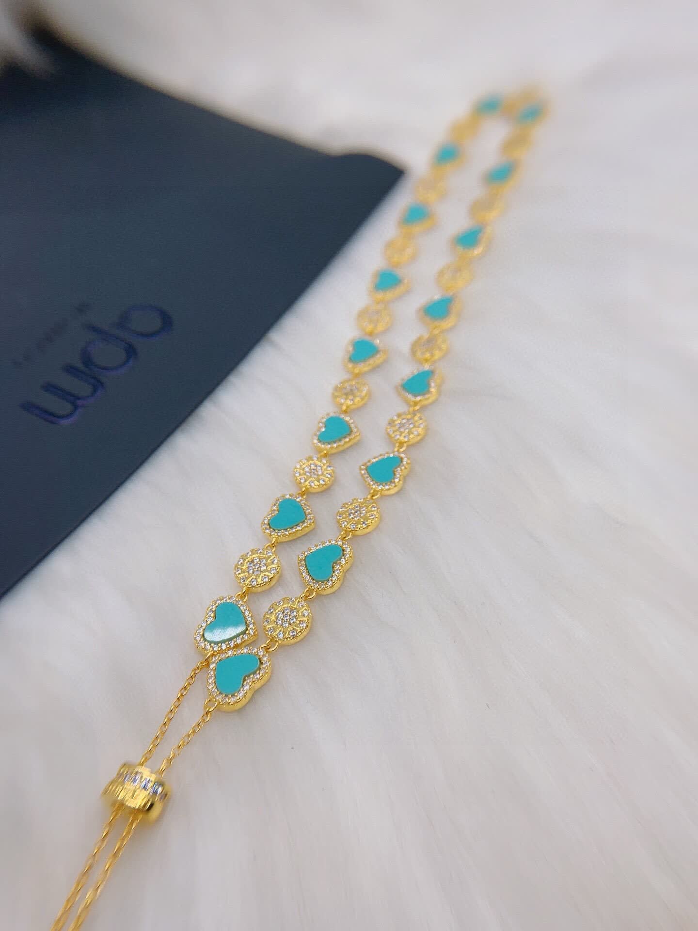 APM Monaco Turquoise Heart and Flower Gold Plated Necklace